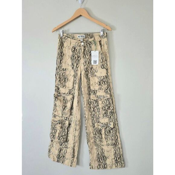 PTCL Cargo Baggy Style Pants Size 26 Snake Print Pockets Low-Rise NEW - Picture 3 of 7